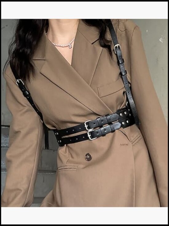 Adjustable Faux Leather Harness Belt Gothic Punk Festival Waist Top Edgy main image 6